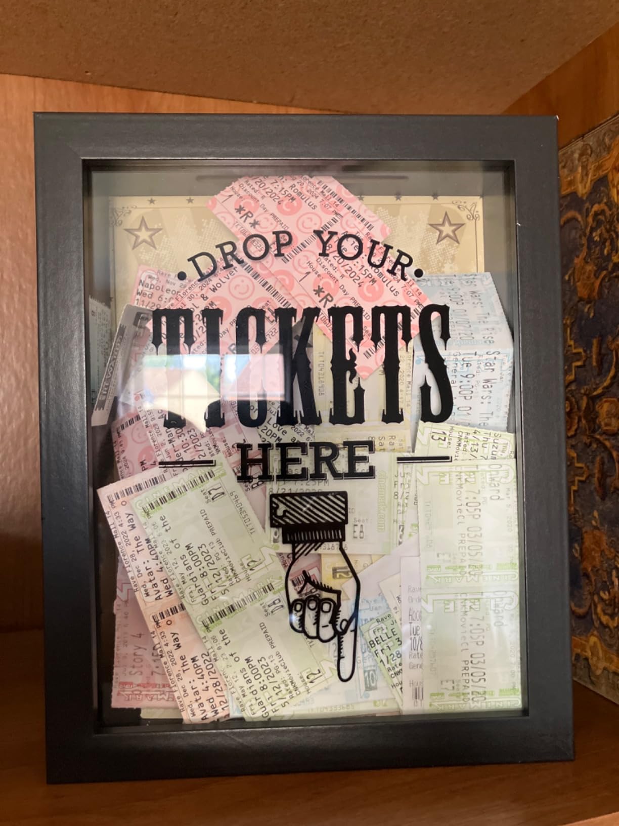 Americanflat 7x9 Drop Your Tickets Here Shadow Box Frame with Polished Glass - Memory Ticket Shadow Box with Slot On Top for Wall - Black Ticket Boxes for Sports, Concert, Movie Stub or Travel - Customer Photo 2