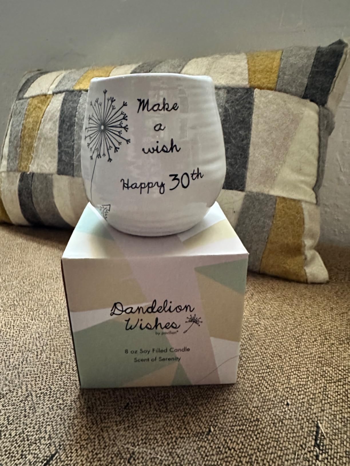 Pavilion Gift Company Never Stop Wishing Happy 40th Birthday - 8 oz Soy Wax Candle with Wick in A Yellow Ceramic Vessel - Customer Photo 1