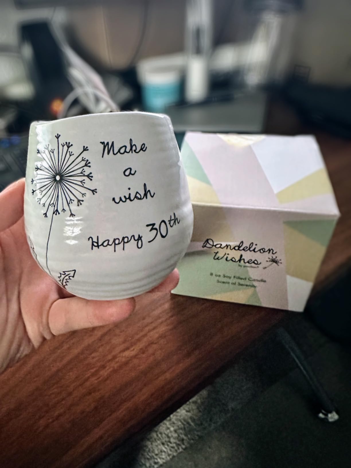 Pavilion Gift Company Never Stop Wishing Happy 40th Birthday - 8 oz Soy Wax Candle with Wick in A Yellow Ceramic Vessel - Customer Photo 2
