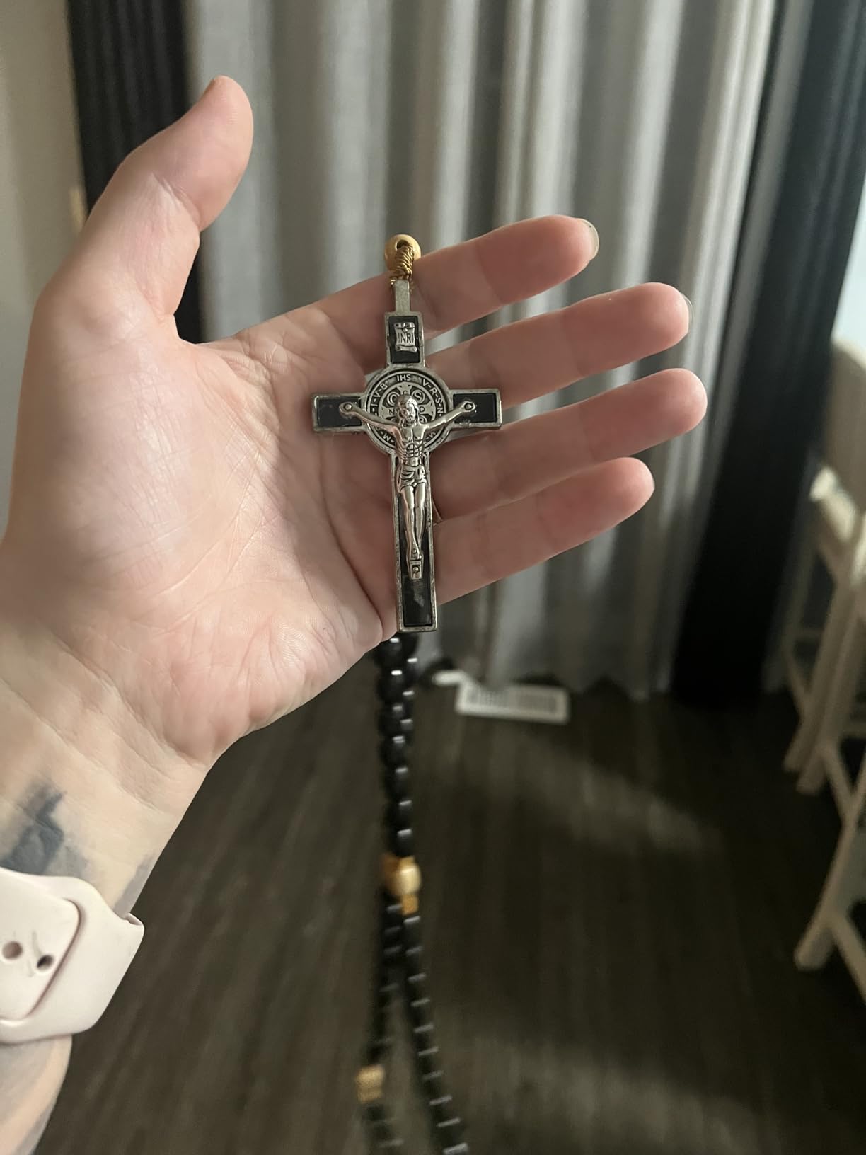 Italian Rosary with Pope Leo XIV Apostolic Blessing – Large Beads Catholic Necklace for Car Mirror, First Communion, Religious Keepsake Gift (Blue Crystal) - Customer Photo 2