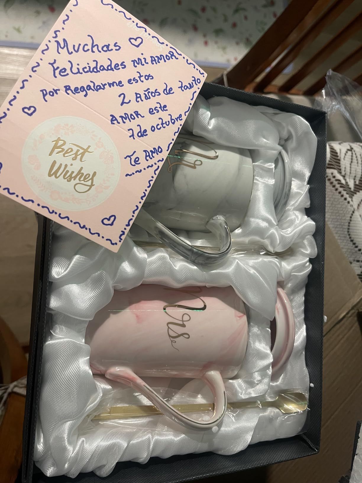 Jumway Mr and Mrs Coffee Mugs - Wedding Gifts for Bride and Groom - Gifts for Bridal Shower Engagement Wedding and Married Couples Anniversary - Ceramic Marble Cups 14 Oz Pink - Customer Photo 1