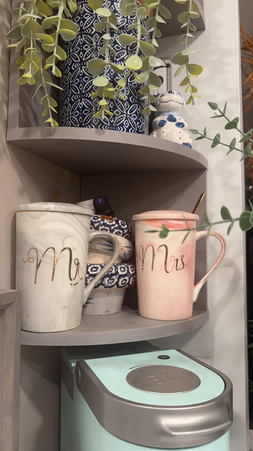 Jumway Mr and Mrs Coffee Mugs - Wedding Gifts for Bride and Groom - Gifts for Bridal Shower Engagement Wedding and Married Couples Anniversary - Ceramic Marble Cups 14 Oz Pink - Customer Photo 2