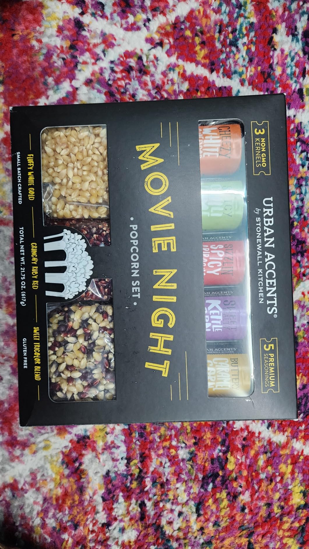 Urban Accents Movie Night Popcorn Gift Set – Includes 3 Gourmet Popcorn Kernel Varieties & 5 Flavorful Seasonings – Perfect Snack Gift Box for Parties, Holidays, or Movie Lovers Customer Review Urban Accents Movie Night Popcorn Gift Set – Includes 3 Gourmet Popcorn Kernel Varieties & 5 Flavorful Seasonings – Perfect Snack Gift Box for Parties, Holidays, or Movie Lovers - Customer Photo 1
