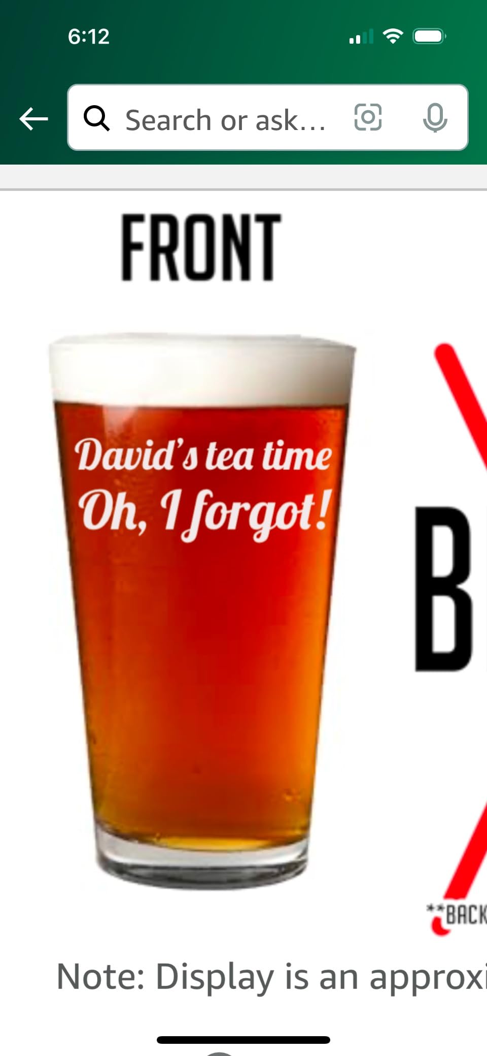 Personalized Etched Custom Message 16oz Pint Beer Glass, Your Text Here - Custom Text Engraved glasses, Customized Pint Glasses, Birthday gifts for Men Him - Customer Photo 2