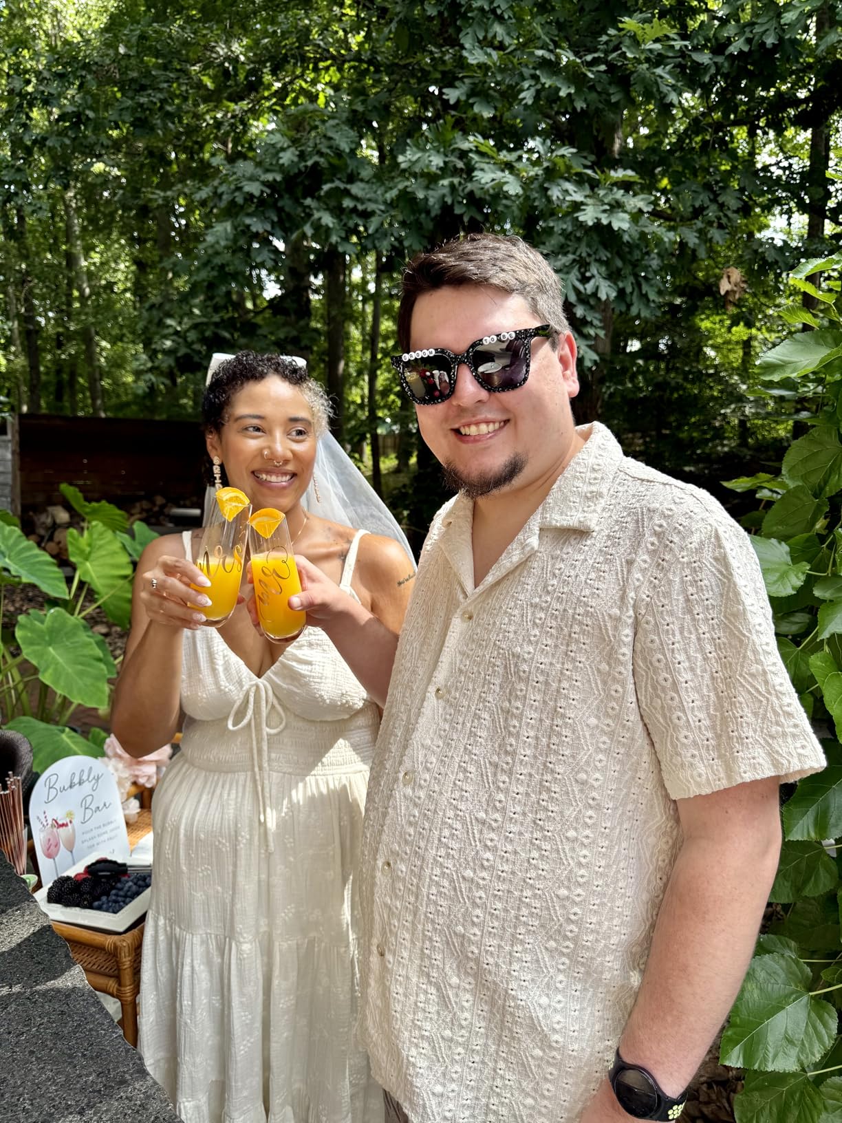 Juvale Set of 2 Mr and Mrs Champagne Toasting Flutes for Bride and Groom, His and Hers Wedding Day Glasses for Newlyweds, Engagement, Wedding and Bridal Shower Gifts (Rose Gold, 10oz) - Customer Photo 1