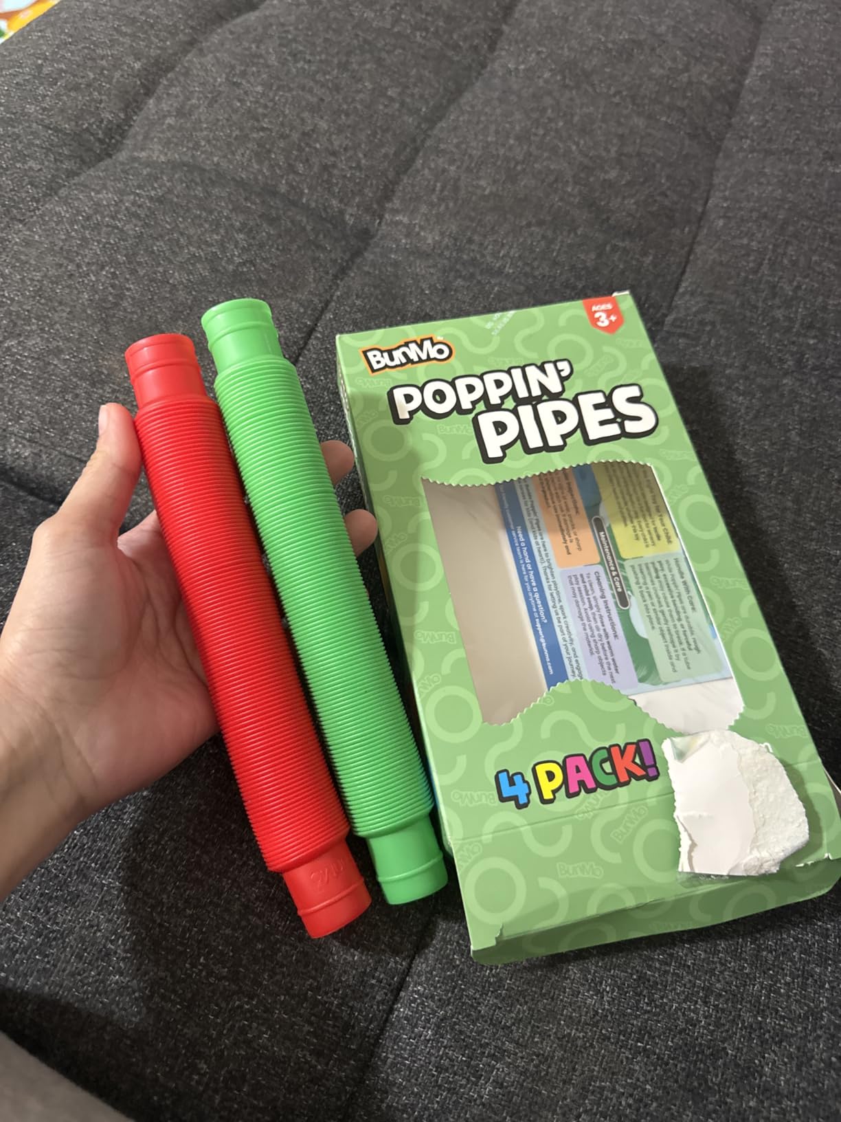 BUNMO Stocking Stuffers for Kids - Pop Tubes - Sensory Toys - Toddler Toys - Imaginative Play & Stimulating Creative Learning - Stocking Stuffers for Toddlers - 4 Pack Large - Customer Photo 1