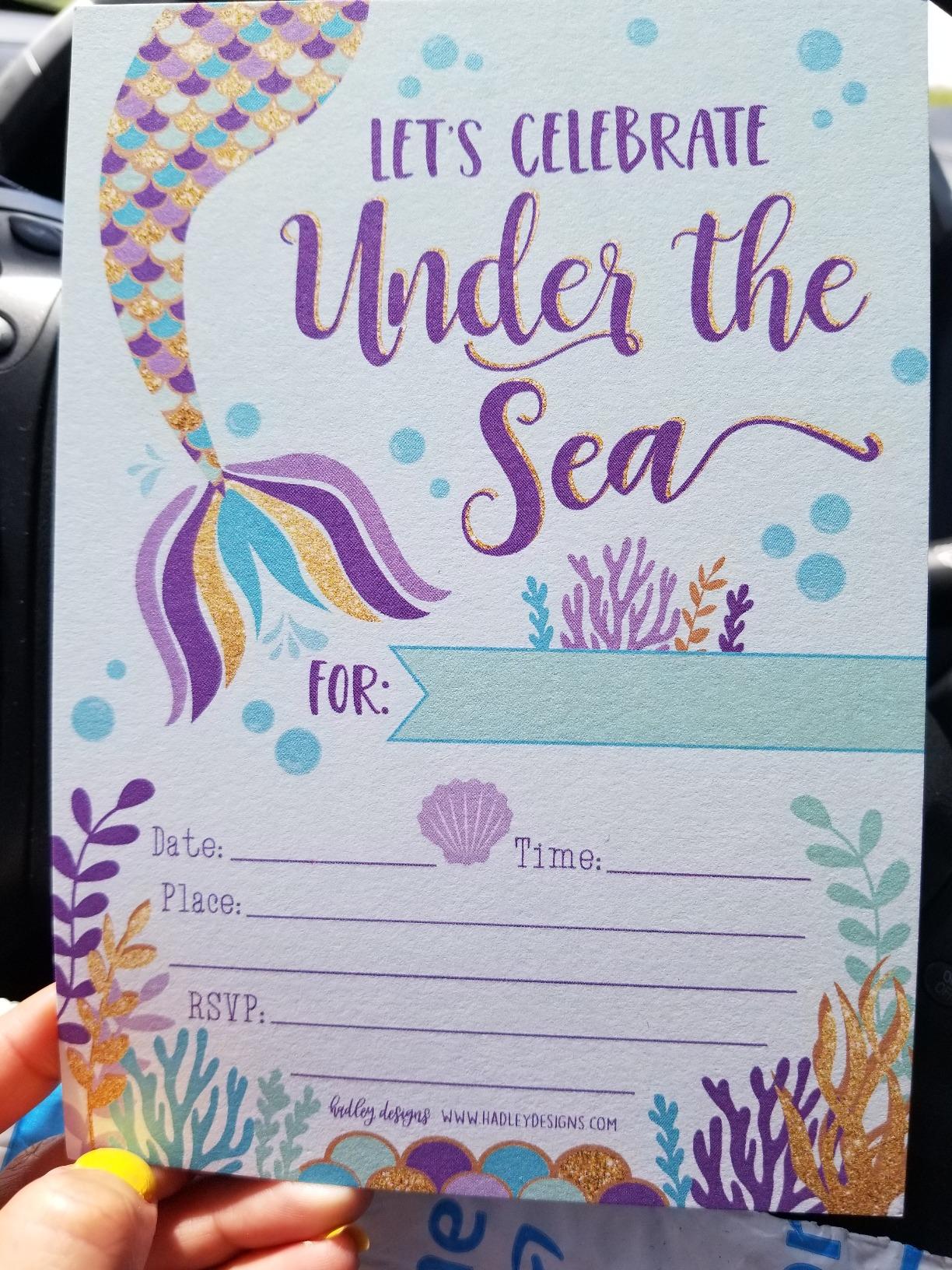 Hadley Designs Kids Birthday Invitations Girl Mermaid Theme - 25 Mermaid Birthday Party Invitations For Girls, Under the Sea Invites For Girls, Cute Party Supplies, Made in USA - Customer Photo 1