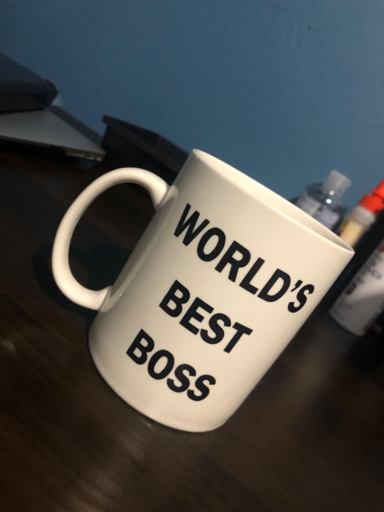Dunder Mifflin (The Office) World's Best Boss TV Television Show Ceramic Mug Coffee (Tea, Cocoa) 15 OZ Mug, Official Michael Scott Mug As Seen On The Office - Customer Photo 4