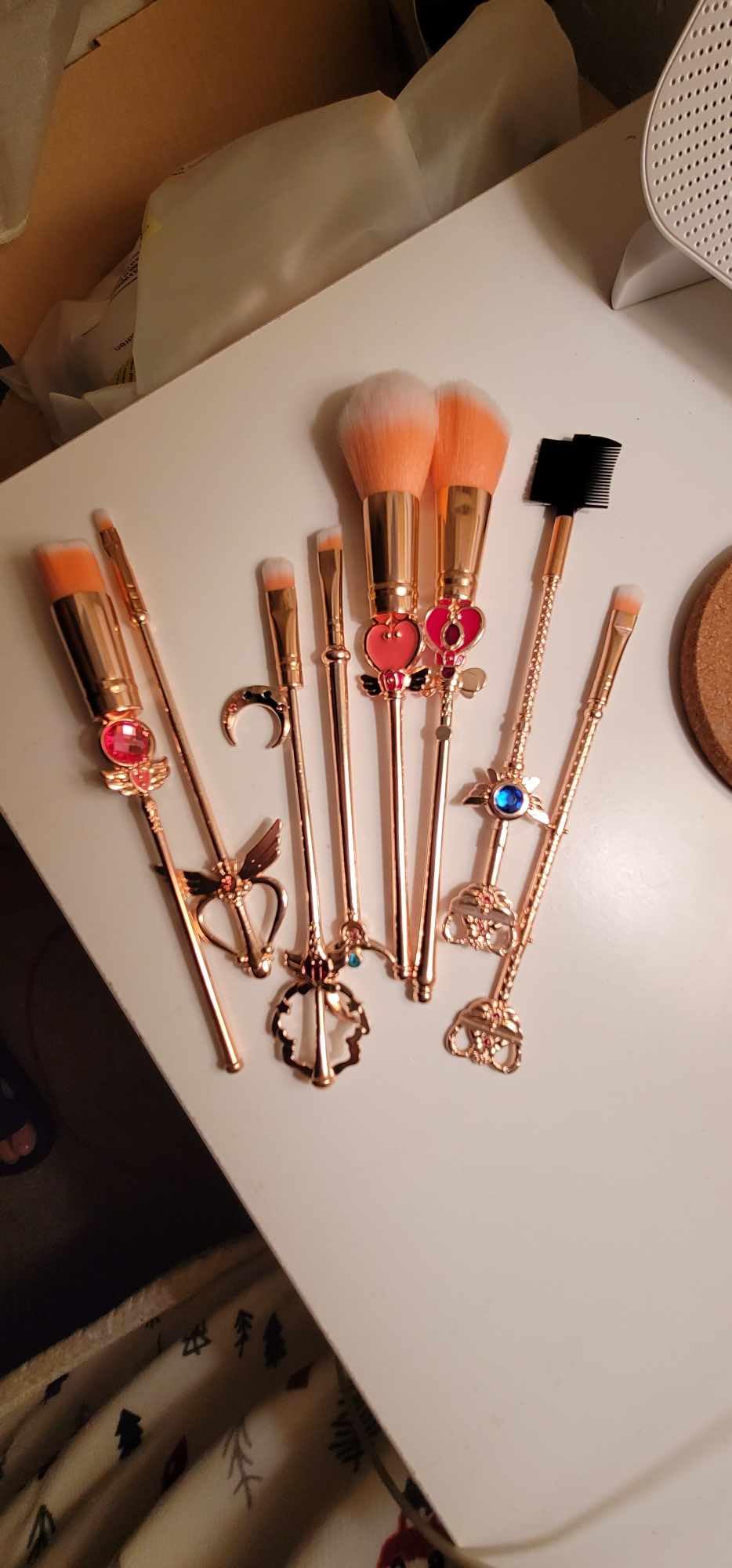 Makeup Brushed Set 8PCs Sailor Moon Magical Girl Golden Cosmetic Brush Tool Pink Eyeshadow Brushes Eyeliner Eyebrow Essential Cosmetic Brush Kits - Customer Photo 1
