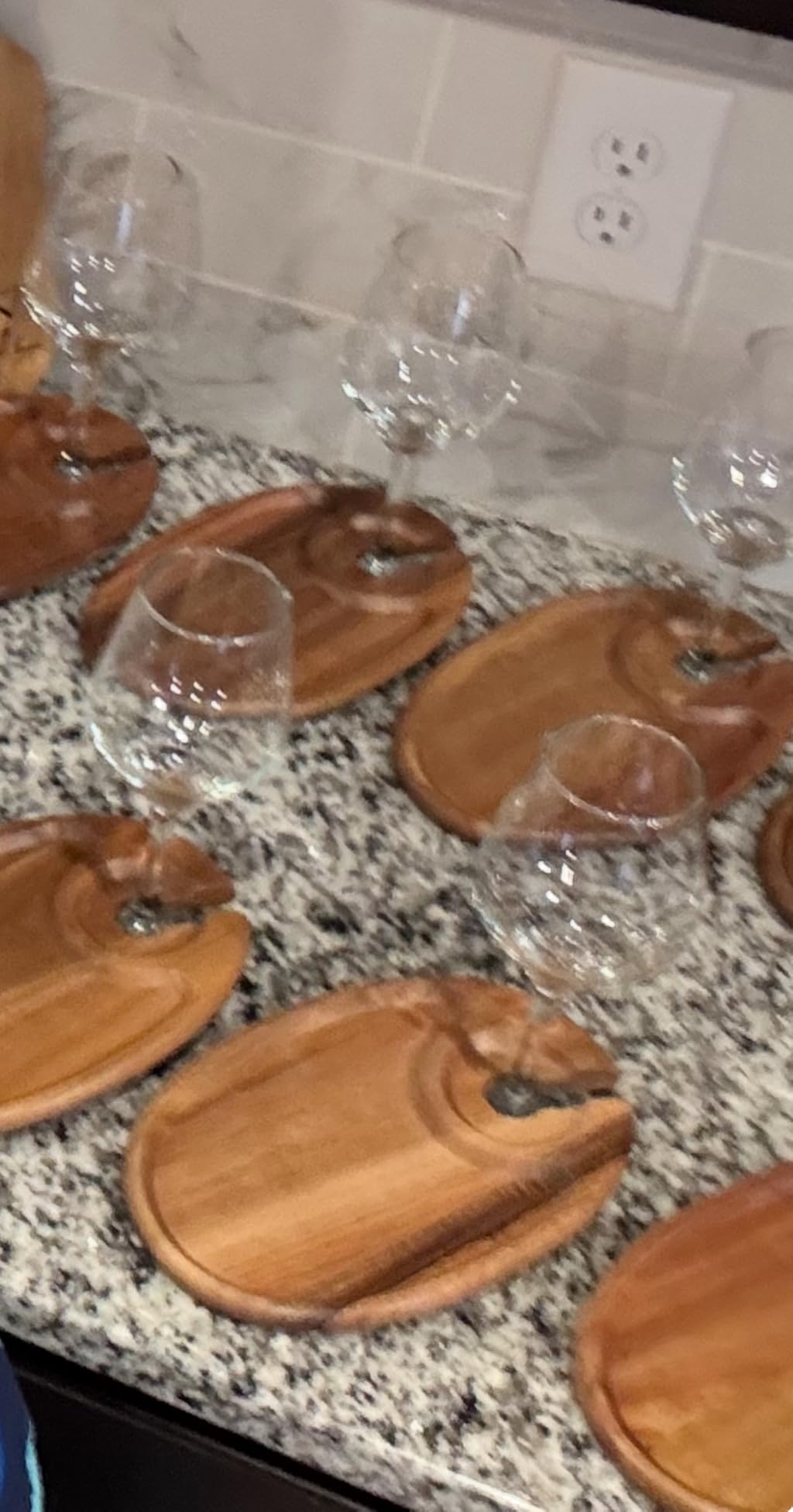 PICNIC TIME Wine Appetizer Plates, Set of 4 Wooden Cocktail Plates with Glass Holder, Mini Charcuterie Boards for Wine and Cheese Parties, Acacia Cheese Board Serving Trays (Oval - Acacia Wood) - Customer Photo 2