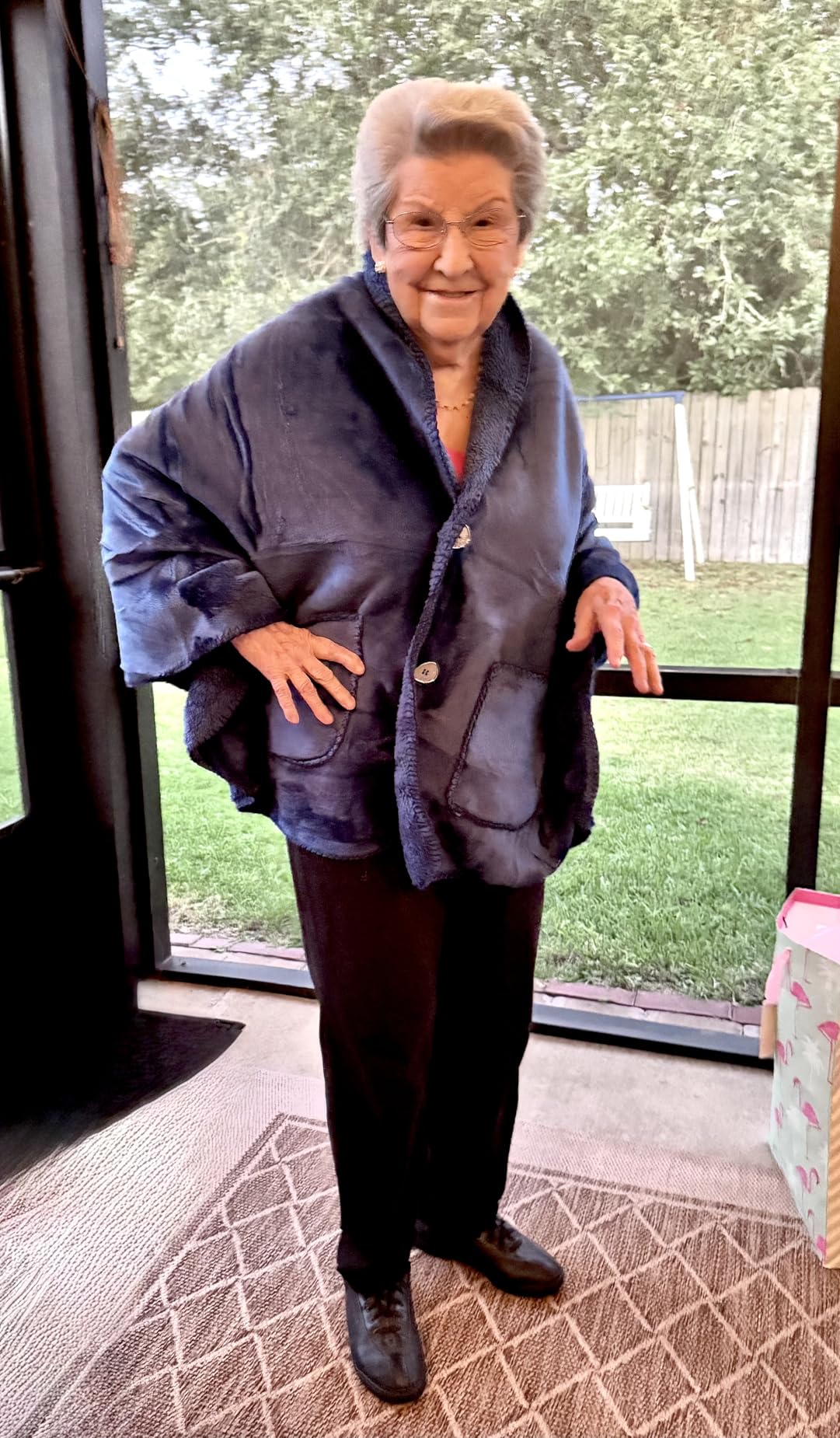 Premium Double Layer Poncho Blanket -No Sleeves Easy On Easy Off- Drape and Go- Top Christmas Gifts for Grandma, Gift for Mom and Elderly Women (Silver Grey) - Customer Photo 1