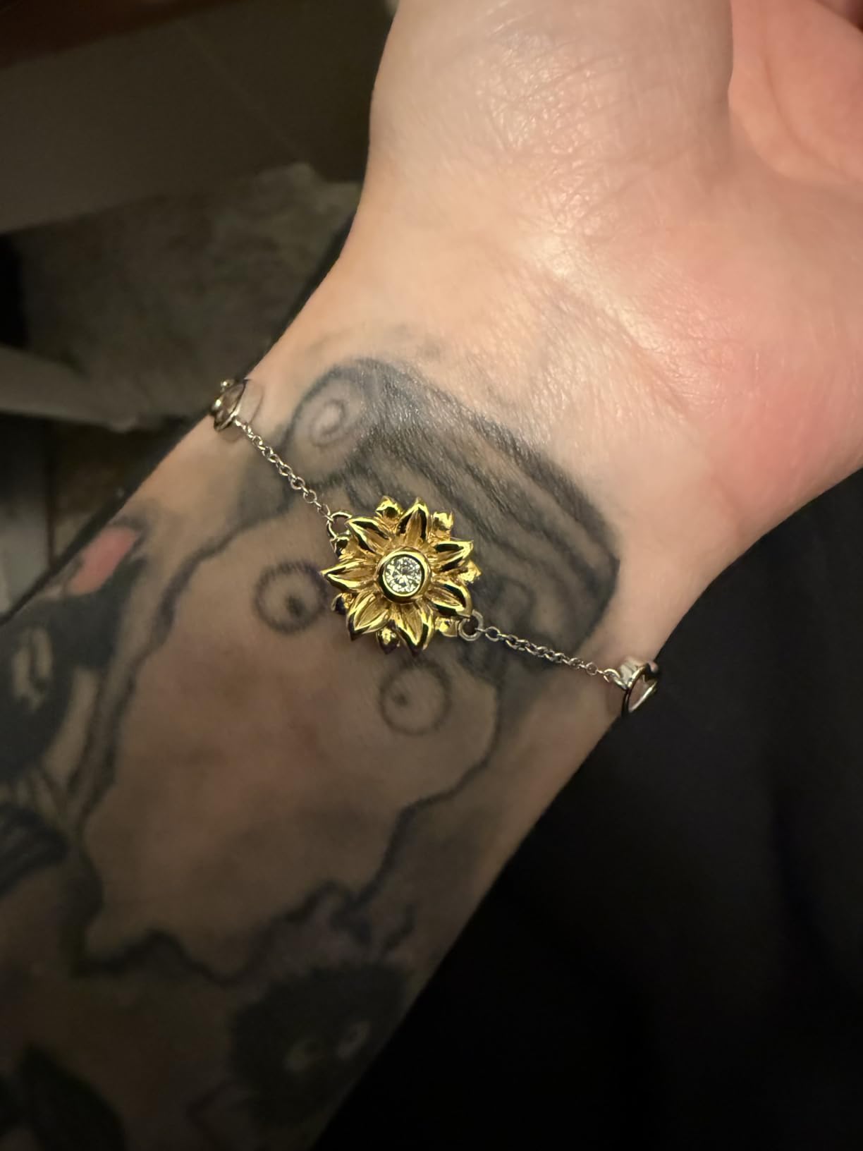 SNZM Bracelets for Women-925 Sterling Silver Sunflower Bracelet Chain Adjustable Heart Charm Link Birthday Sunflower Jewelry Gifts for Women/Daughter/Girlfriend - Customer Photo 2