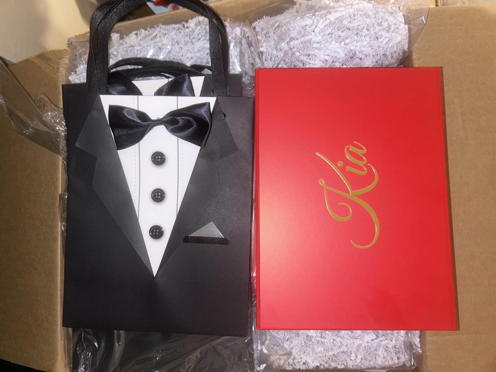 Sparkle and Bash Groomsmen Gift Bags With 3D Tuxedo Design, Satin Bow Tie & Real Buttons - Black, 6 Pack, 8 x 4.5 x 10 In - Wedding & Bachelor Party - Tuxedo Gift Bags for Men - Customer Photo 2