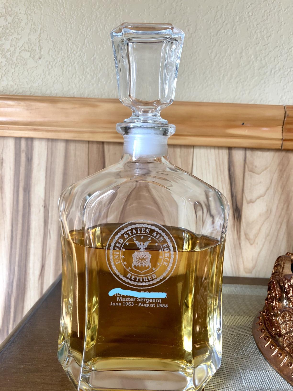 Personalized Whiskey Decanter Sets - For Military, Army, Navy, Air Force, Coast Guard, Marine - Active, Retired - Gift for Husband, Dad, Son - Custom Engraved Name, Rank, Date - Customer Photo 1