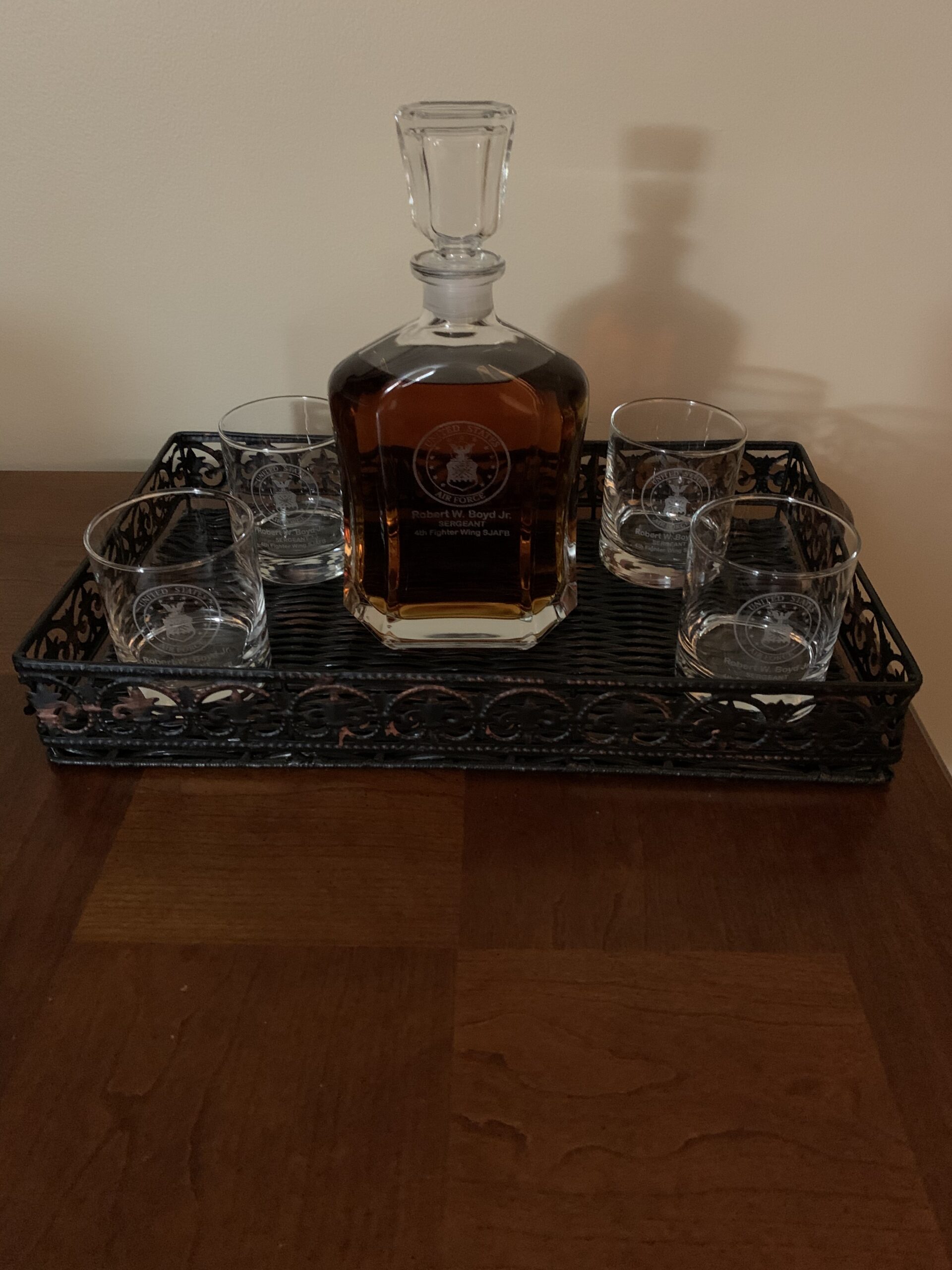 Personalized Whiskey Decanter Sets - For Military, Army, Navy, Air Force, Coast Guard, Marine - Active, Retired - Gift for Husband, Dad, Son - Custom Engraved Name, Rank, Date - Customer Photo 3