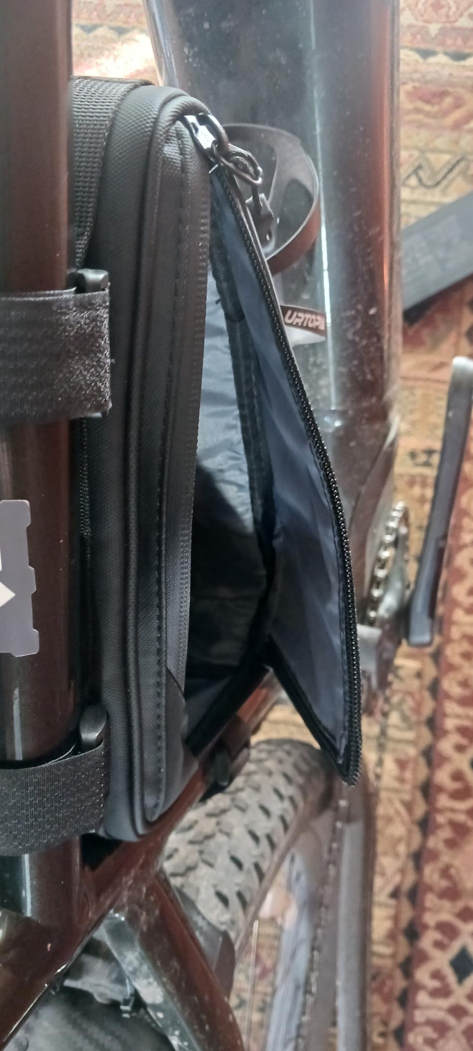 WOTOW Bike Frame Storage Bag, Water Resistant Reflective Bicycle Triangle Bag with Two Side Pockets, Strap-On Under Seat Tool Accessories Pouch for Mountain Road Bike Trip (2L) - Customer Photo 1