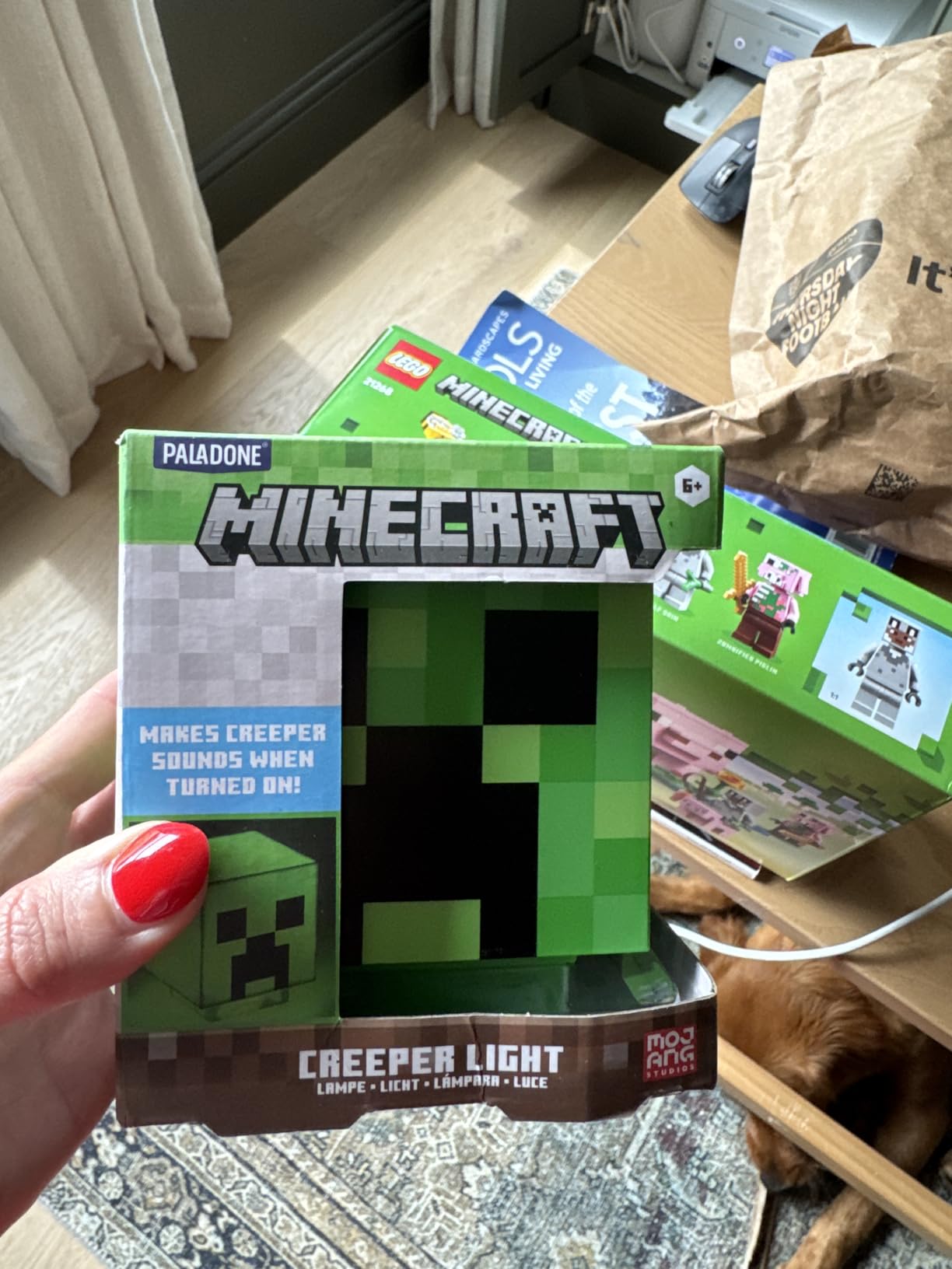 Paladone Minecraft Creeper Desk Light with Official Creeper Sounds, Handheld Night Light for Kids Room or Gamer Décor - Licensed Minecraft Gifts - Customer Photo 2