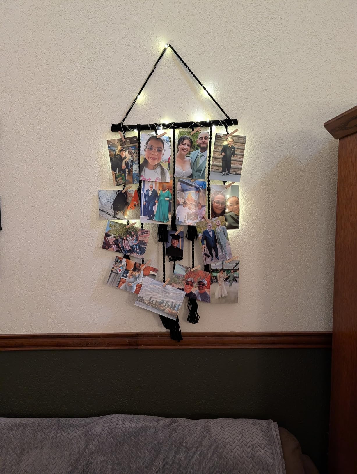 Homecor Hanging Photo Display Wall Decor, Macrame Wall Hanging Boho Room Bedroom Decor, Picture Frame Collage Board with Light 30 Clip, Christmas Teenage Teen Girl Gifts Ages 10 11 12 13 14 Years Old - Customer Photo 1