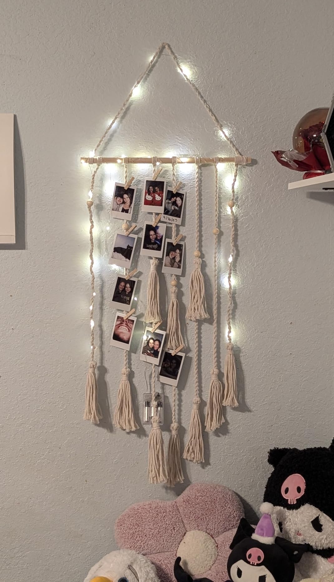 Homecor Hanging Photo Display Wall Decor, Macrame Wall Hanging Boho Room Bedroom Decor, Picture Frame Collage Board with Light 30 Clip, Christmas Teenage Teen Girl Gifts Ages 10 11 12 13 14 Years Old - Customer Photo 2