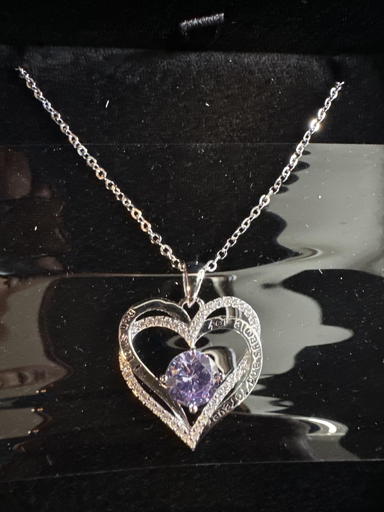 CDE Forever Love Heart Necklaces for Women, Wedding Anniversary, Birthday Mothers Day Christmas Day Gifts for Mom, Mother, Wife, friend, S925 Silver Jewelry with Birthstone Pendant - Customer Photo 2