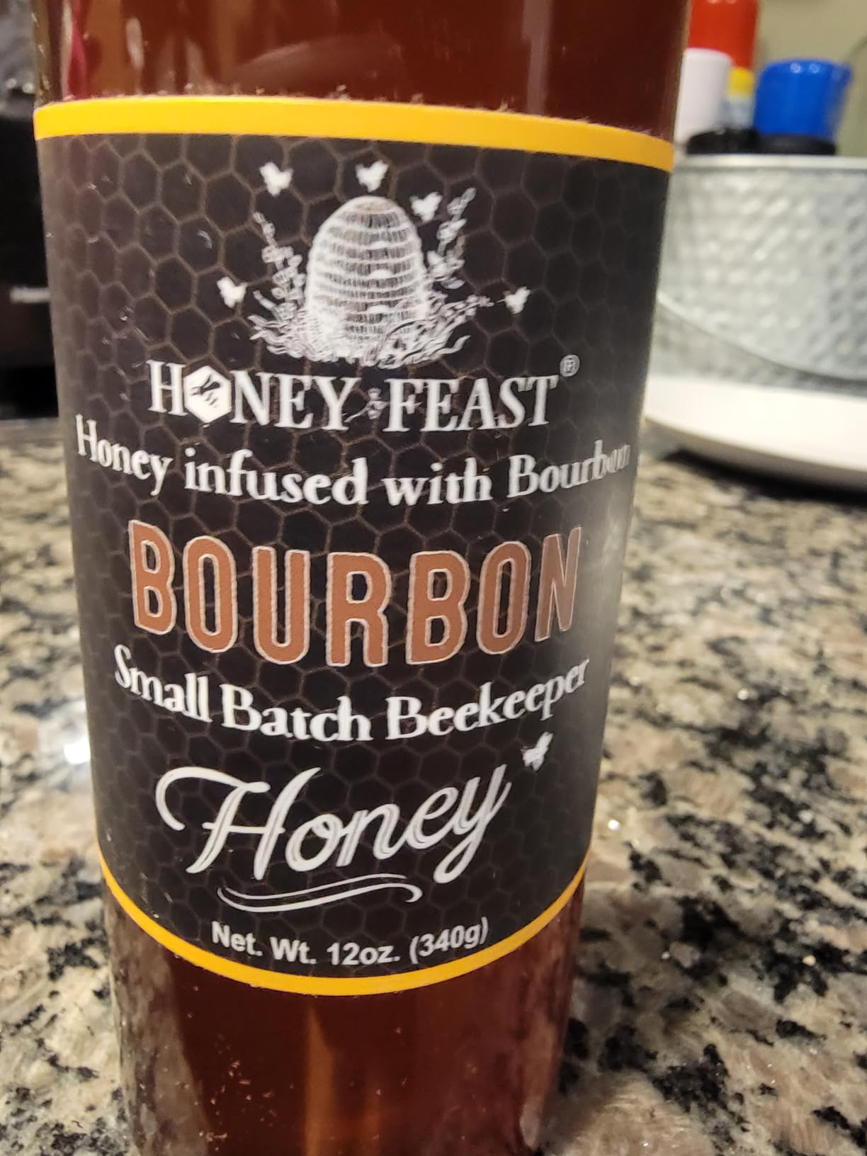 HONEY FEAST Bourbon Honey 12oz | Artisanal Small Batch Raw Honey | Exquisite Bourbon-Infused Honey | Ideal for Bourbon Enthusiasts & Gourmets - Customer Photo 2