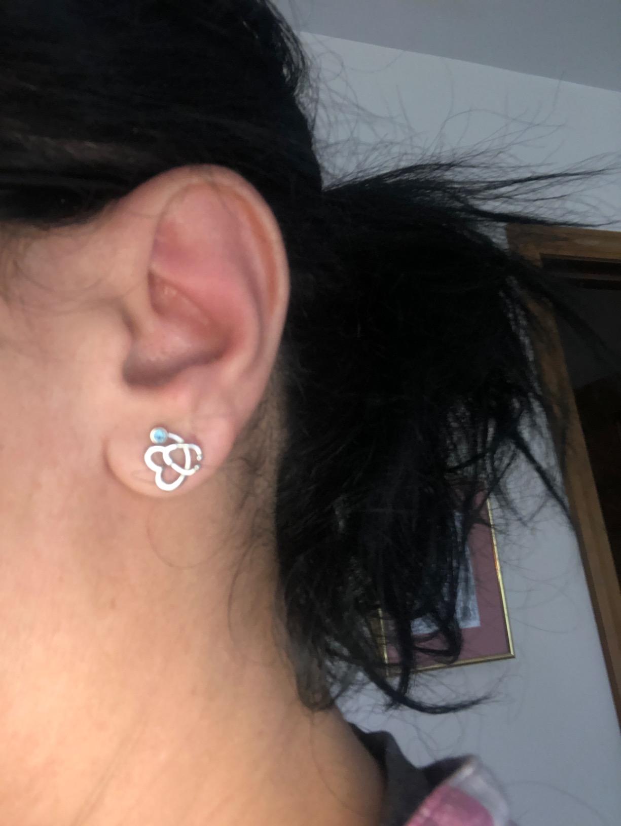 AOBOCO Nurse Earrings 925 Sterling Silver Stethoscope Studs Earrings Simulated 12 Months Birthstone Crystal from Austria, Graduation Jewelry Gifts for Nurse Doctor RN Medical Student - Customer Photo 2