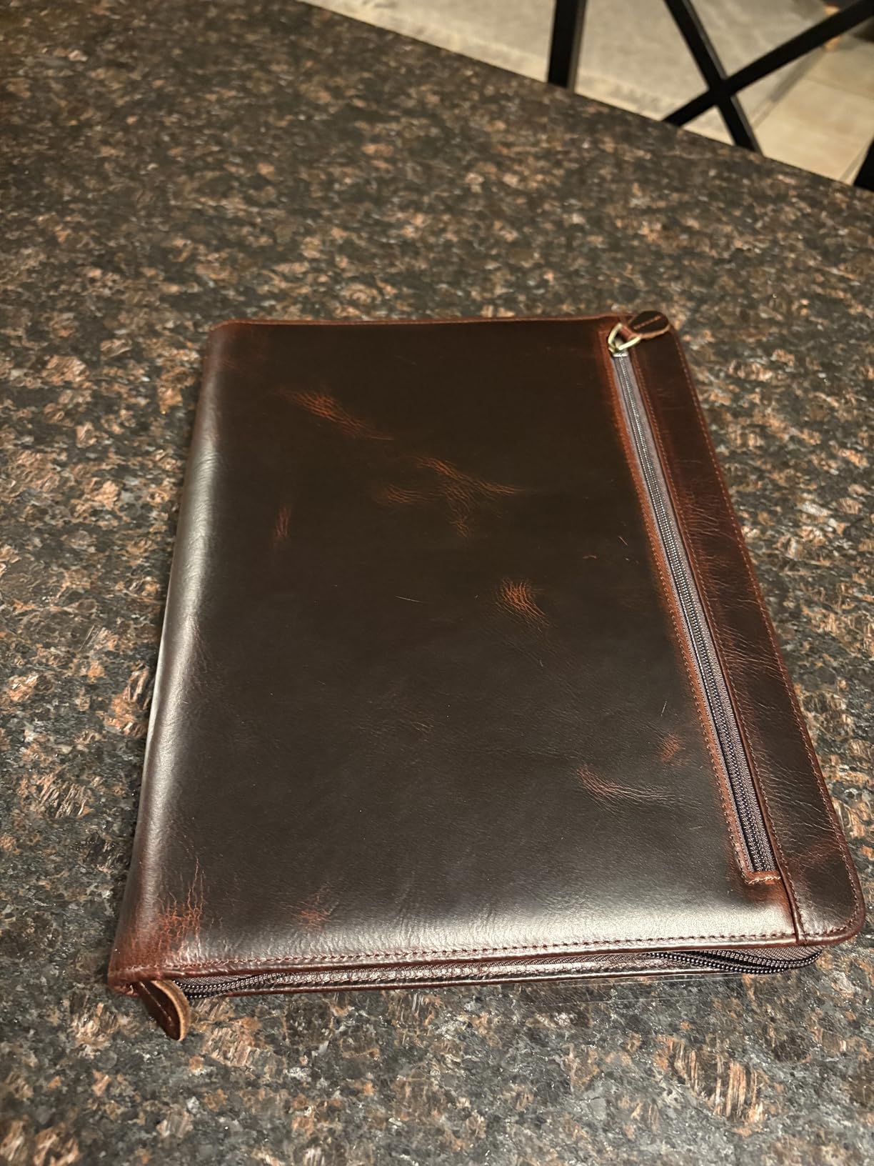 Genuine Leather Professioal Business Portfolio Padfolio Folder with Zipper for Men, Graduation Gift, Work Portfolio with Notepad for Meeting and Travel, Oil Wax - Customer Photo 1