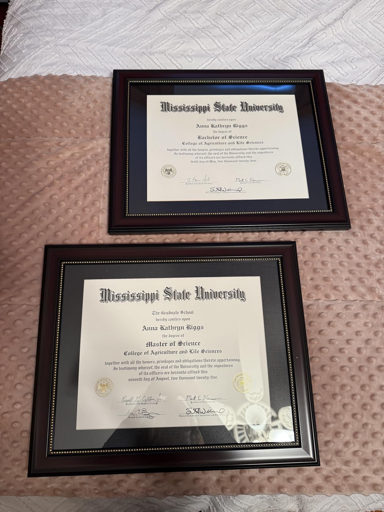 GraduationMall 8.5x11 Diploma Frame with Black over Gold Mat or Display 11x14 Document without Mat, UV Protection Acrylic, Mahogany with Gold Beads - Customer Photo 1