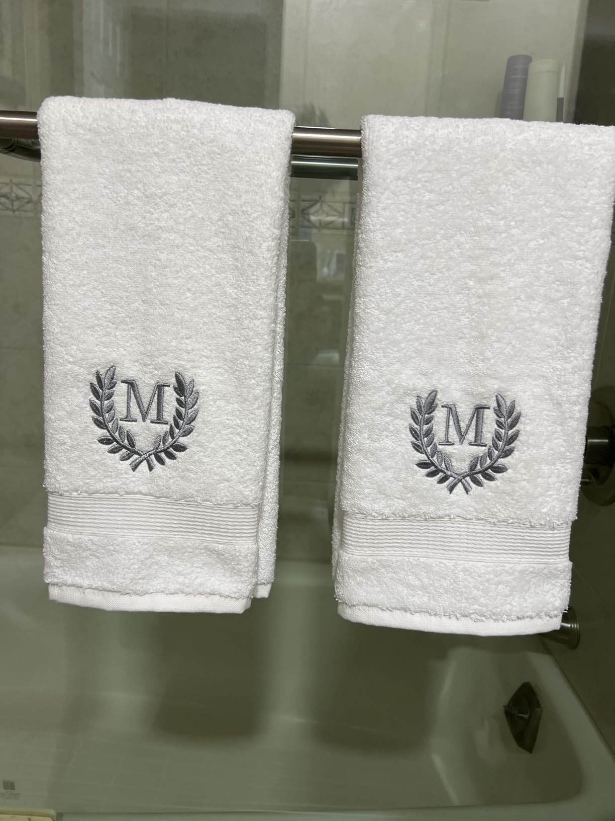 Decorative and Monogrammed Hand Towels for Bathroom Kitchen Makeup | Personalized Gift for Wedding-Bridal | Roman Font Custom Luxury Turkish Towel | Spa Collection, Oversized, 16 X 30 Inch, Set of 2 - Customer Photo 3