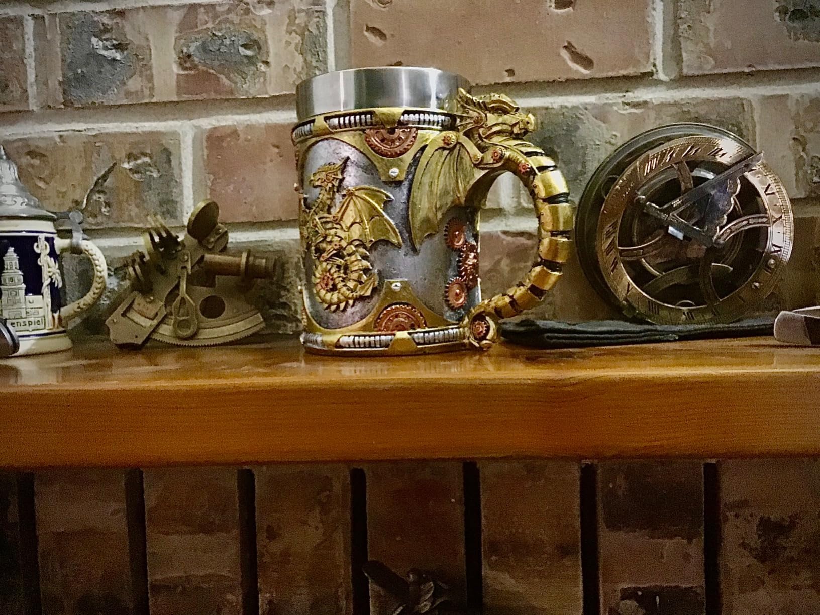 alikiki Medieval Steampunk Dragon Mug - 15.8oz Renaissance Mechanical Dragons Beer Stein Tankard Stainless Coffee Cup Father Day Gift Mug for Dragon Collector Lovers Themed Party Decoration - Customer Photo 1