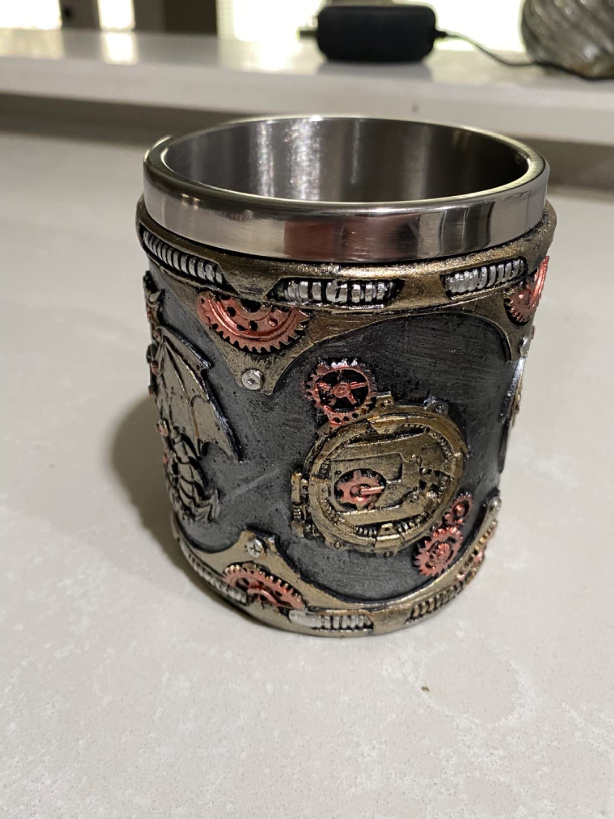 alikiki Medieval Steampunk Dragon Mug - 15.8oz Renaissance Mechanical Dragons Beer Stein Tankard Stainless Coffee Cup Father Day Gift Mug for Dragon Collector Lovers Themed Party Decoration - Customer Photo 3