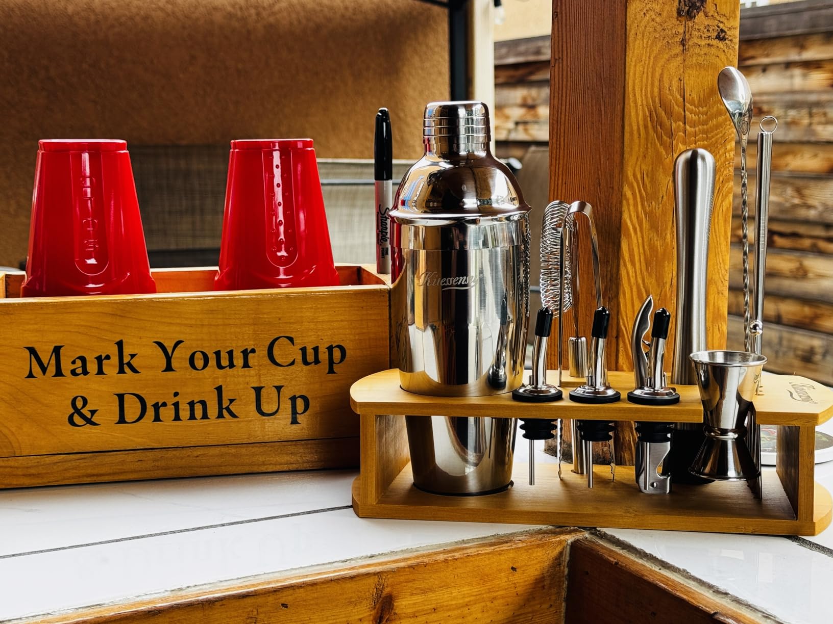 KITESSENSU Cocktail Shaker Set Bartender Kit with Stand | Bar Set Drink Mixer Set with All Essential Accessory Tools: Martini Shaker, Jigger, Strainer, Mixer Spoon, Muddler, Liquor Pourers |Silver Customer Review KITESSENSU Cocktail Shaker Set Bartender Kit with Stand | Bar Set Drink Mixer Set with All Essential Accessory Tools: Martini Shaker, Jigger, Strainer, Mixer Spoon, Muddler, Liquor Pourers |Silver - Customer Photo 2