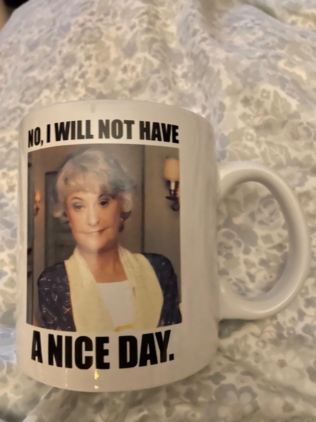 Official The Golden Girls I Will Not Have A Nice Day Mug - 20-Ounce White Ceramic Cup for Hot Coffee, Tea, Water - Best Novelty Drinkware w/Show Logo - Features Dorothy Zbornak - Licensed Merchandise - Customer Photo 2