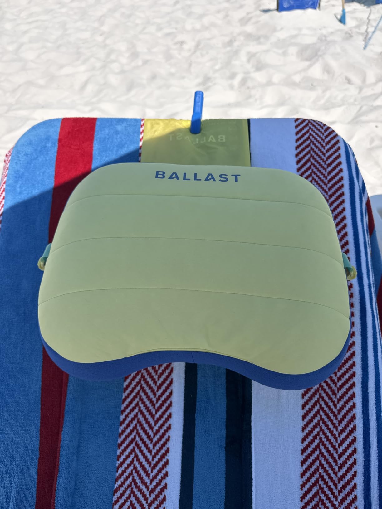 Ballast Beach Pillow – Comfy, Durable & Compact, Stays Put on Windy Beaches with Patented Sand Pouch, Inflatable Pillow for Beaches, Pools, Camping, Festivals and Travel (Island Paradise) - Customer Photo 1