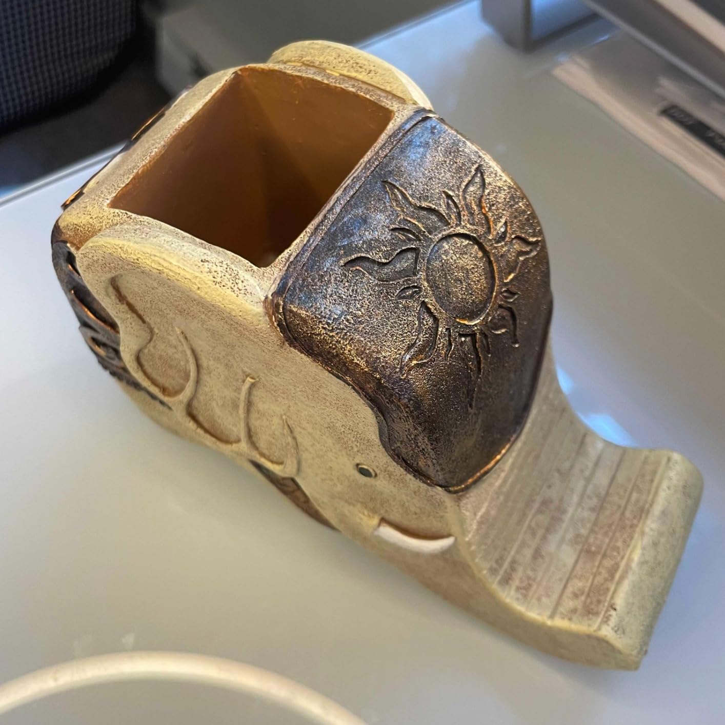 MOKANI Pen Pencil Holder with Phone Stand, Multifunctional Elephant Shaped Desk Organizer Desk Decor Elephant Gifts for Women Cute Desk Accessories Home Office Decoration Thanksgiving Christmas Gift - Customer Photo 3