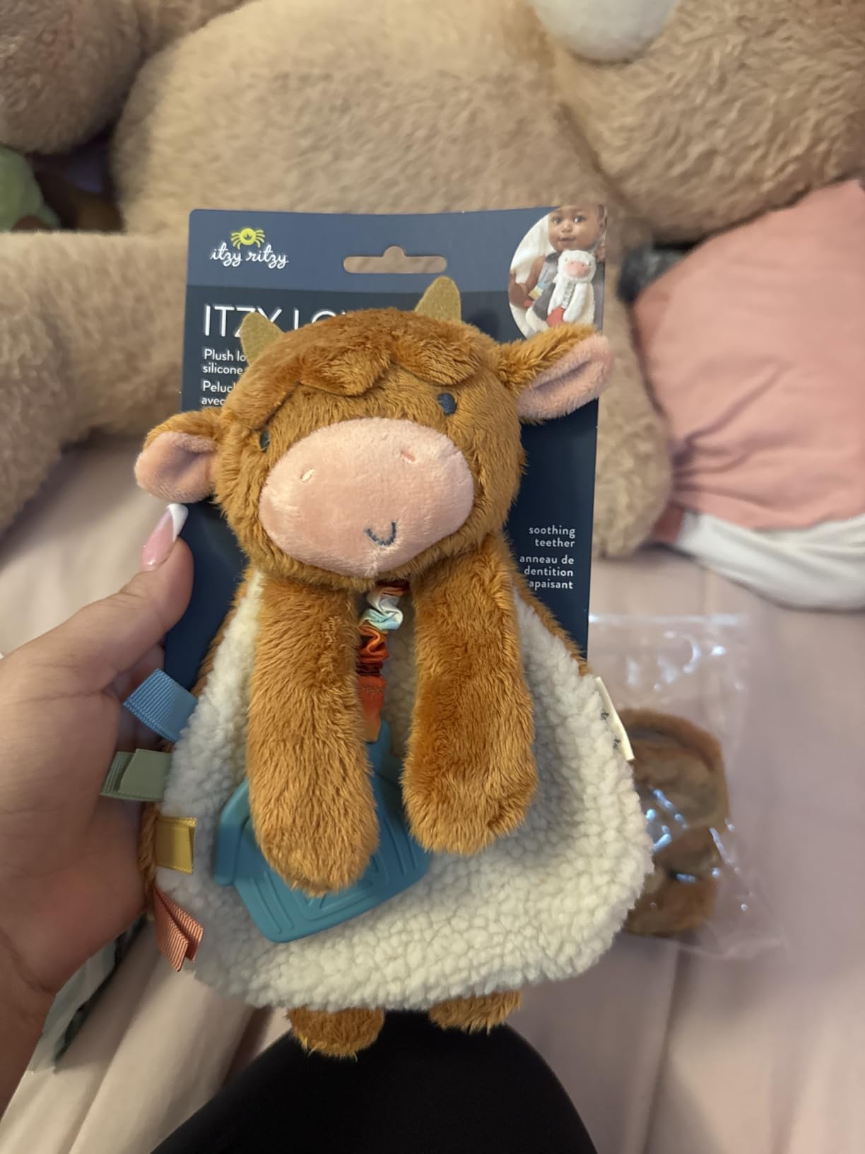 Itzy Ritzy - Itzy Lovey Including Teether - Baby Lovey with Teether, Textured Ribbons & Dangle Arms - Features Crinkle Sound, Sherpa Fabric and Minky Plush (Sloth) - Customer Photo 2