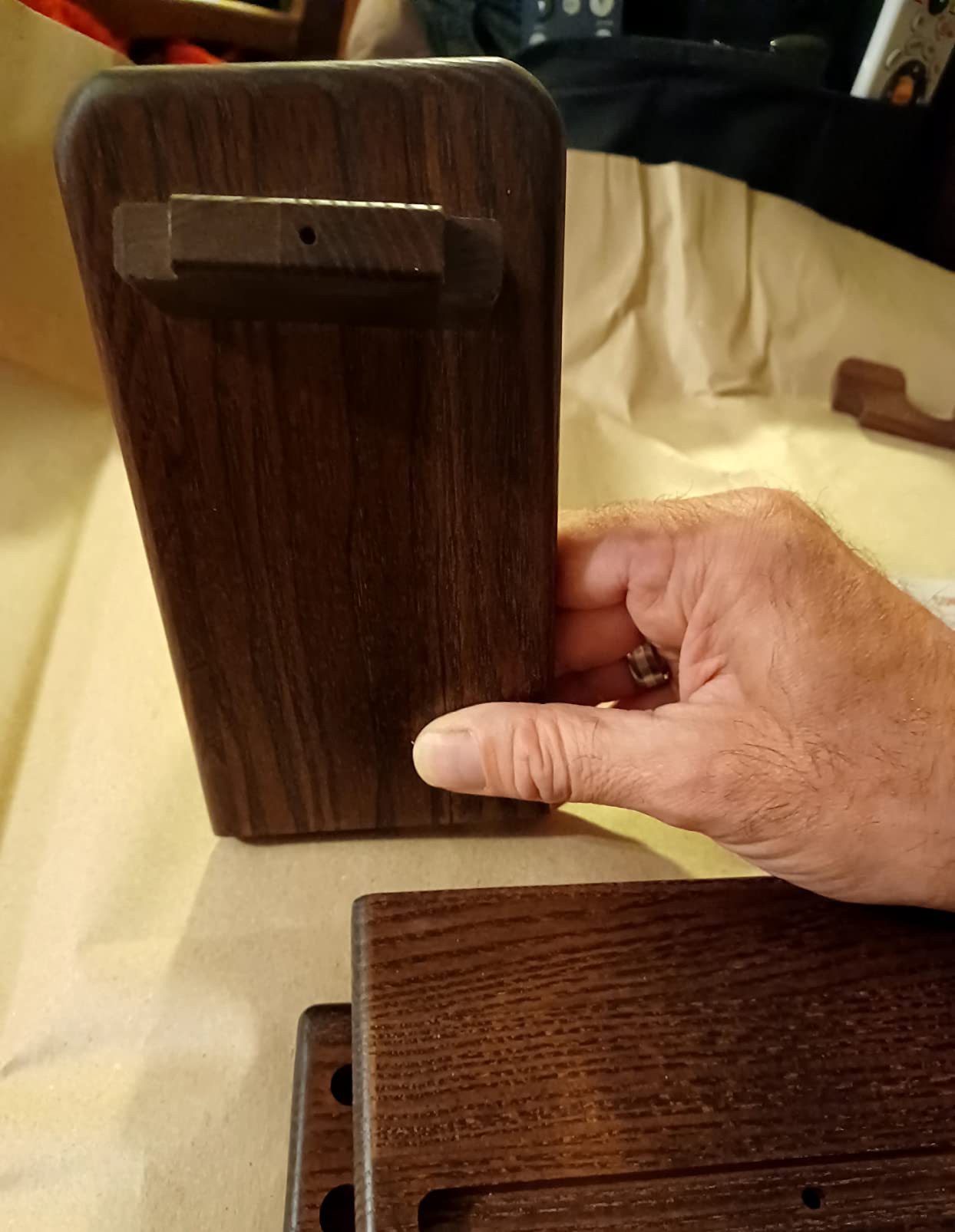 TESLYAR Wood Phone Docking Station for Men - Desk or Nightstand Organizer - Birthday Gifts for Husband, Dad - Anniversary Idea from Wife - Key Holder, Stand Wallet, Watch & Essentials (Bourbon Brown) - Customer Photo 1