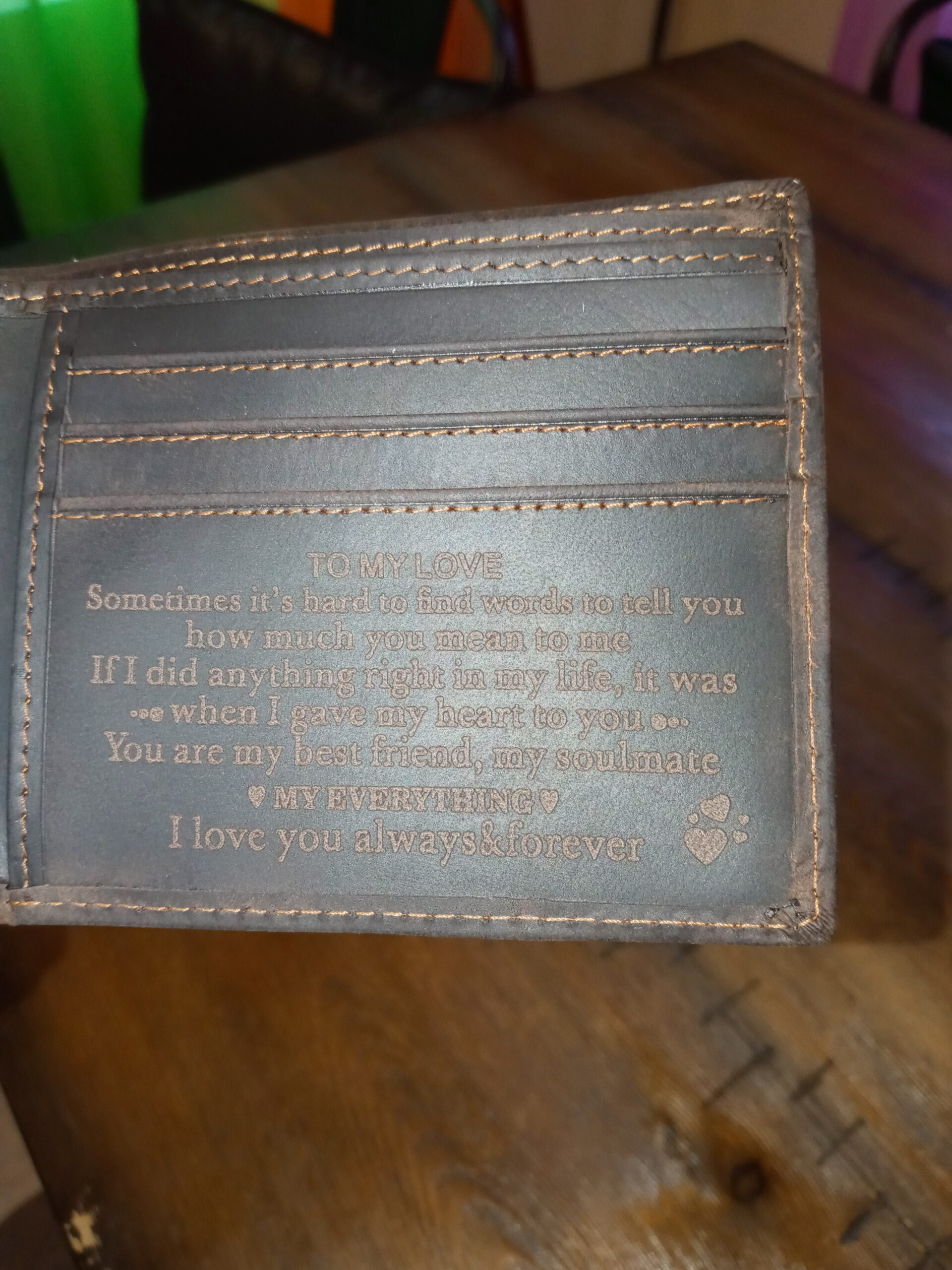 Personalized Engraved Wallet for Husband Boyfriend from Girlfriend Wife - Love Message Slim Bifold Purse - Minimalist RFID Blocking Leather Wallet for Birthday Anniversary Christmas Valentines Day - Customer Photo 1