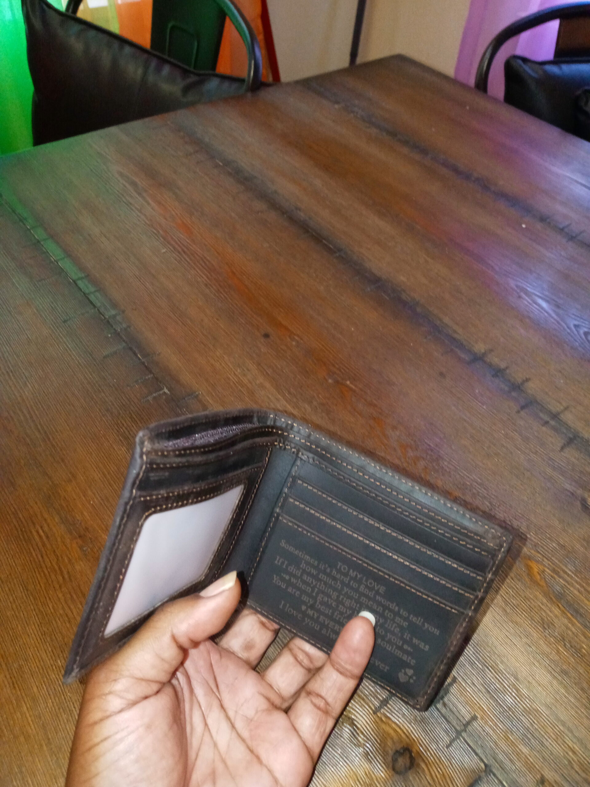 Personalized Engraved Wallet for Husband Boyfriend from Girlfriend Wife - Love Message Slim Bifold Purse - Minimalist RFID Blocking Leather Wallet for Birthday Anniversary Christmas Valentines Day - Customer Photo 2