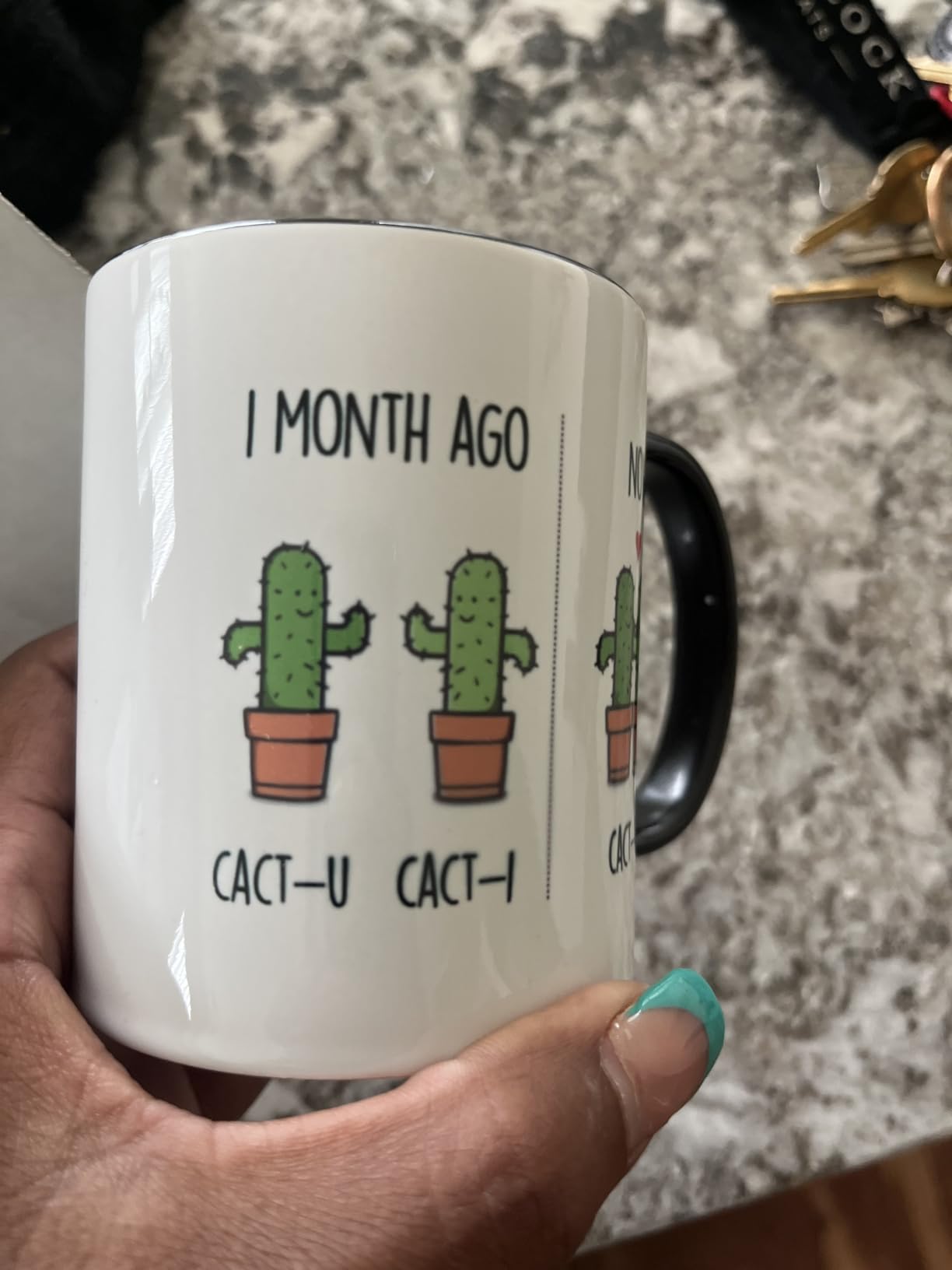 YouNique Designs One Month Anniversary Mug, 11 Ounces, Funny Coffee Mug for Boyfriend and Girlfriend, 1 Dating Cup, 1st (Black Handle) Customer Review YouNique Designs One Month Anniversary Mug, 11 Ounces, Funny Coffee Mug for Boyfriend and Girlfriend, 1 Dating Cup, 1st (Black Handle) - Customer Photo 1