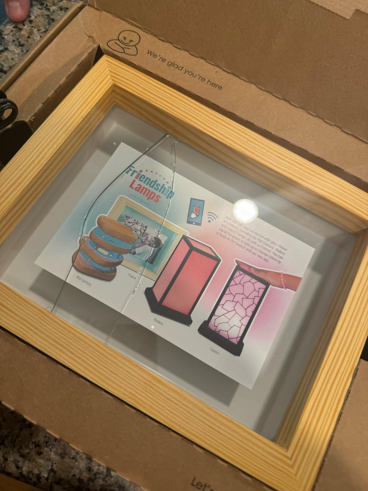 Friendship Lamp® Knotty Pine Wood Picture Frame Handmade in USA - Wi-Fi Touch Lamp LED Light for Long-Distance, Connection, Relationship, Friendship, Gift, Over 200 Colors, App Setup - Single - Customer Photo 1