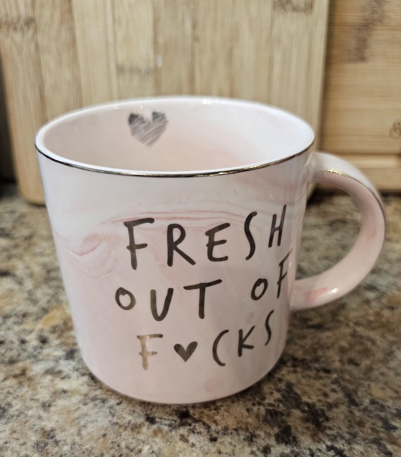 Funny Coffee Mugs Gifts for Women - Sarcastic Novelty Cups Gag Gift for Friends, Coworkers, Boss, Employee, Human Resources - Fresh Out Of - Inappropriate Cute Pink Marble Mug, 11.5oz Coffee Cup - Customer Photo 1