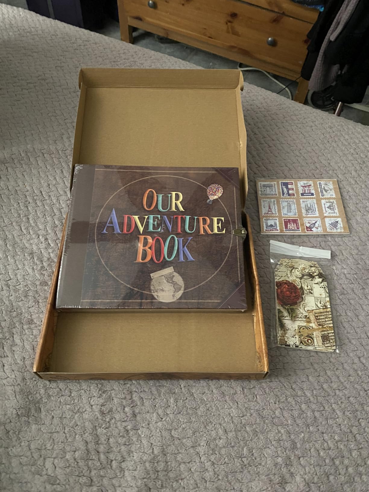 JIMBON Our Adventure Book Scrapbook Photo Album Retro Style Embossed Letter Cover Travel Diary Journal Scrap Book Kit For Couples,Memory Book For Anniversary Wedding - Customer Photo 1