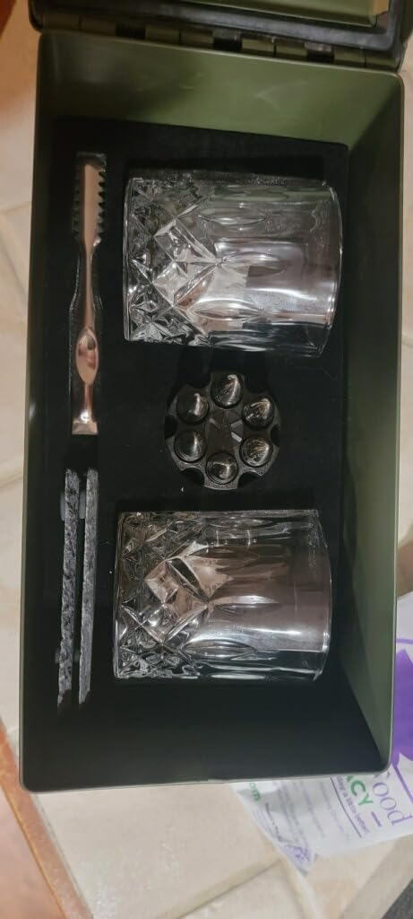 Titan LSO Whiskey Glasses and Stones in Unique Tactical Box Display | Bourbon Cocktail Cups, Coasters and Tongs | Gifts for Men | Glass Set - Customer Photo 1