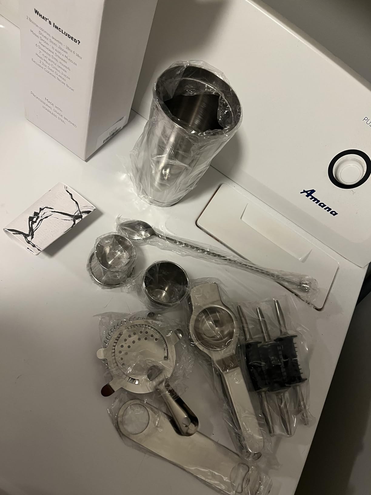 Bar Set Cocktail Shaker Set, Stainless Steel Mixology Bartender Kit, 16 Piece Cocktail Kit, Silver Cocktail Set, Bar Tools: 30oz Martini Shaker, Muddler, Bar Kit Cocktail Book, Jigger and Pourers Customer Review Bar Set Cocktail Shaker Set, Stainless Steel Mixology Bartender Kit, 16 Piece Cocktail Kit, Silver Cocktail Set, Bar Tools: 30oz Martini Shaker, Muddler, Bar Kit Cocktail Book, Jigger and Pourers - Customer Photo 1