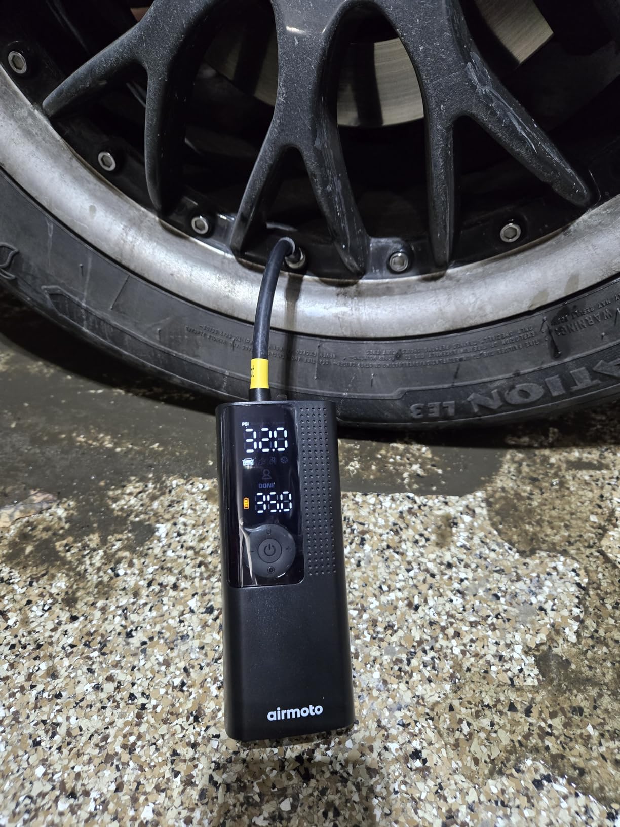 Airmoto Tire Inflator Portable Air Compressor - Air Pump For Car Tires with Digital Pressure Gauge, LED Light and Auto Shut-Off Function - Cordless Pump for Car, Motorcycle, Bicycle, Ball - Customer Photo 2