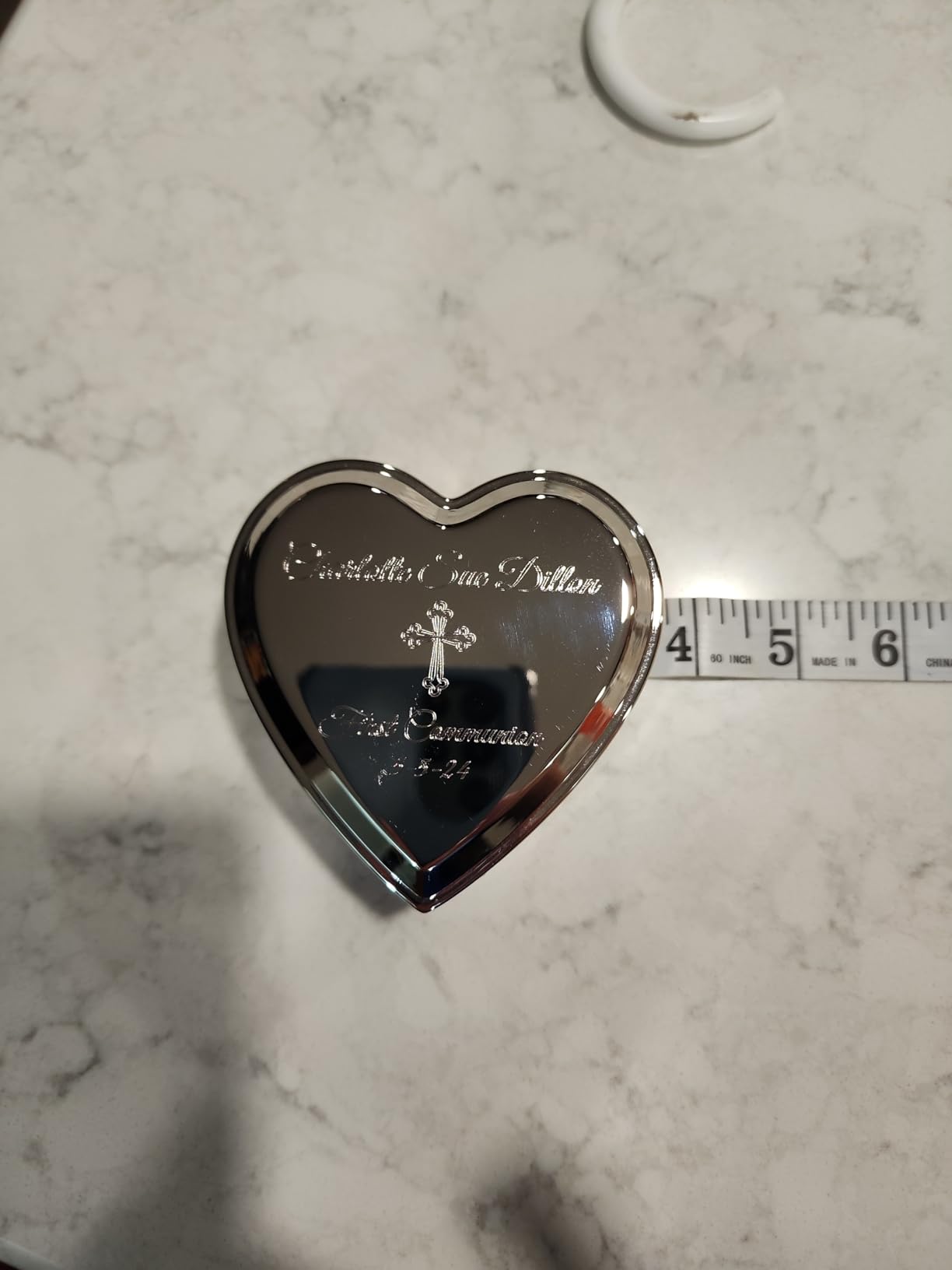 Cherished Moments Personalized Heart Jewelry Keepsake Box with Custom Engraved Message for Quinceanera Gift, Silver Toned - Customer Photo 3