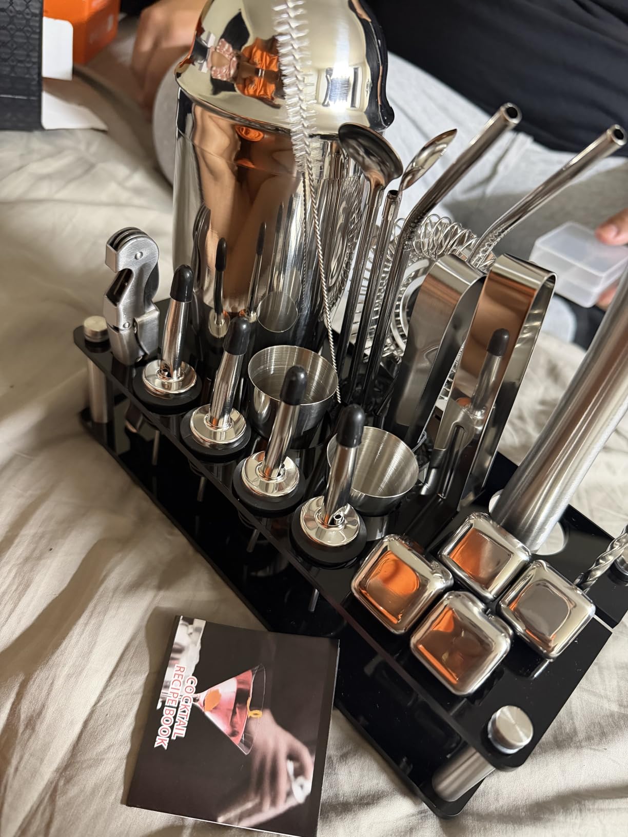 Cocktail Shaker Set, 23-Piece Stainless Steel Bartender Kit with Acrylic Stand & Cocktail Recipes Booklet, Professional Bar Tools for Drink Mixing, Home, Bar, Party (Include 4 Whiskey Stones) - Customer Photo 1