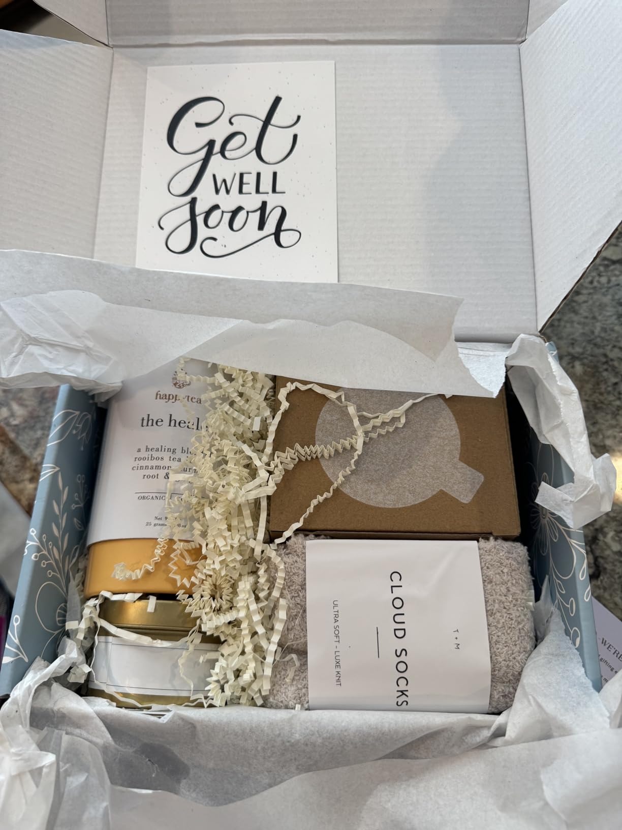 Unboxme Comforting Care Package for Women - Organic Self-Care Get Well Soon Gift Basket with Fluffy Socks, Lemon Ginger Tea Set, Sea Salt, Scented Candle - Ideal Post-Surgery & Feel Better Basket - Customer Photo 1