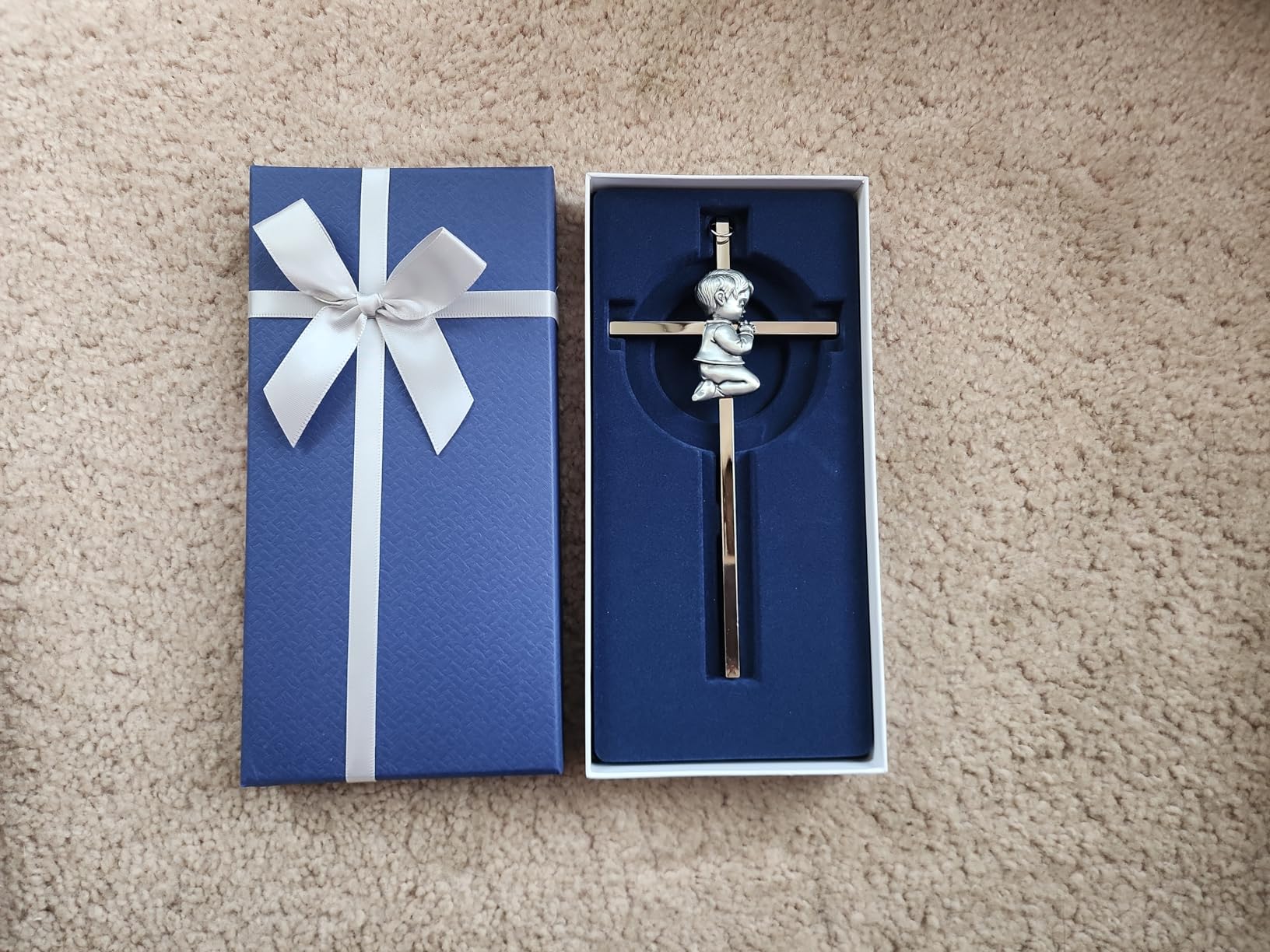 Baby Wall Cross Baptism Gifts for Boys, 7-inch Silver Blessing Boy Baptism Crosses for First Holy Communion Christening and Dedication Baptismal Gifts from Godparents - Customer Photo 4
